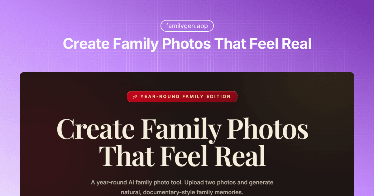 FamilyGen approved sample family portrait in a red and gold studio scene